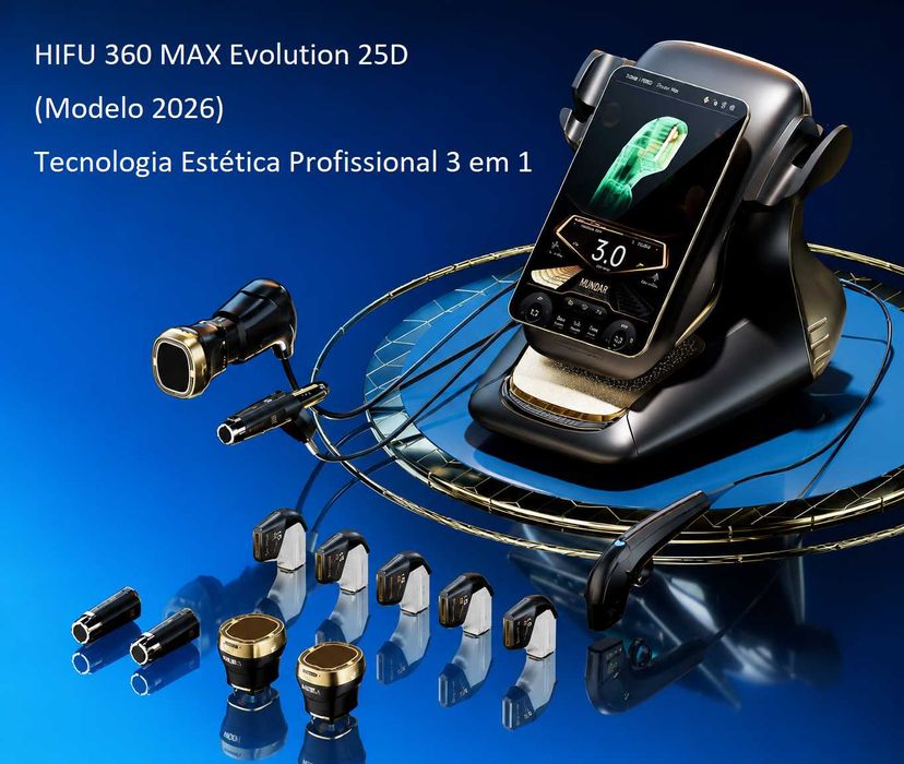 Aluga-se HIFU 360 MAX Evolution 25D (Modelo 2026) Tecnologia estética profissional 3 em 1 — HIFU • Radiofrequência (RF) • EM