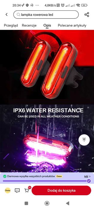 Lampa tył RED LED COB,3h, Micro-usb, ładowanie,5x2cm,1szt, rower MTB