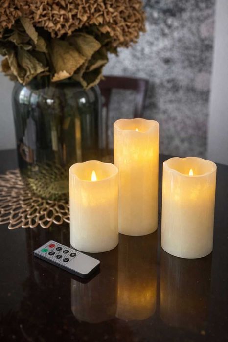 3x świeca LED woskowa z pilotem timer 4/8h balkon taras ogród parafina