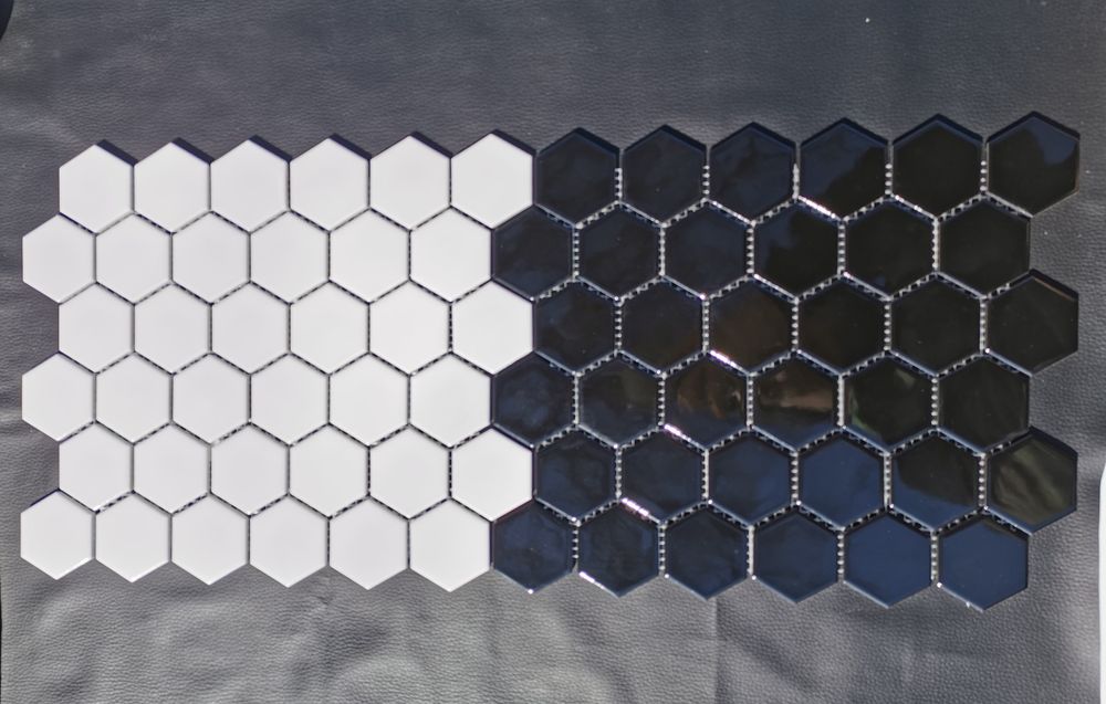 Mozaika ceramiczna heksagony białe czarne