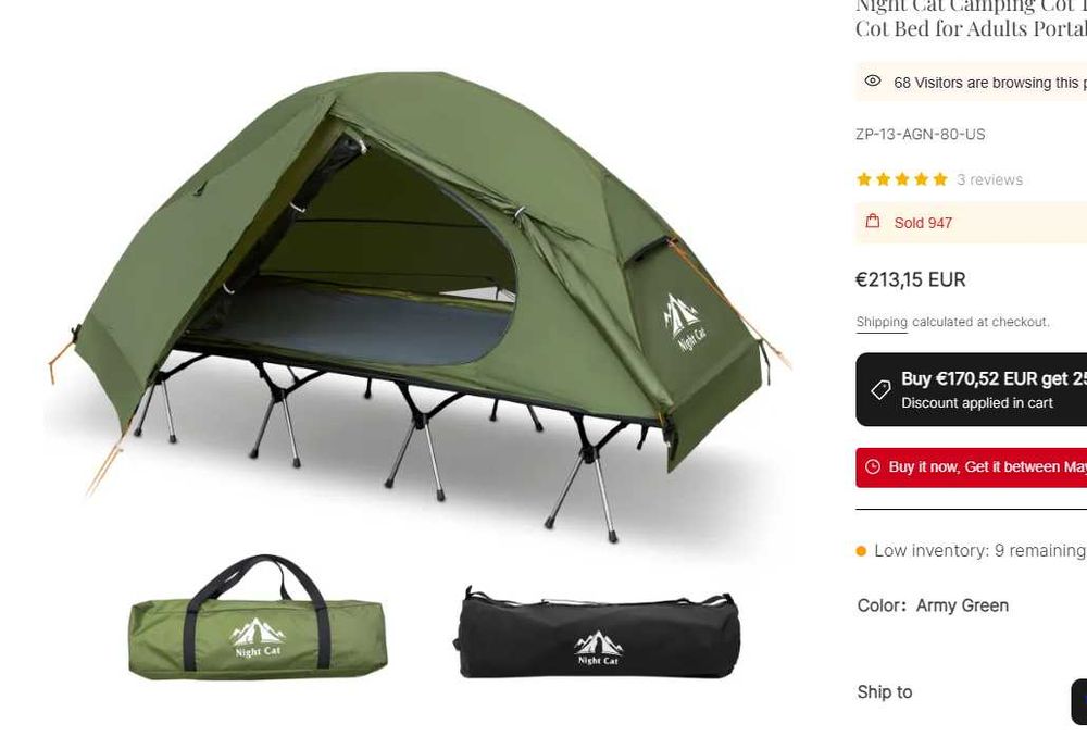 Tenda campismo suspensa original Nightcat, nova