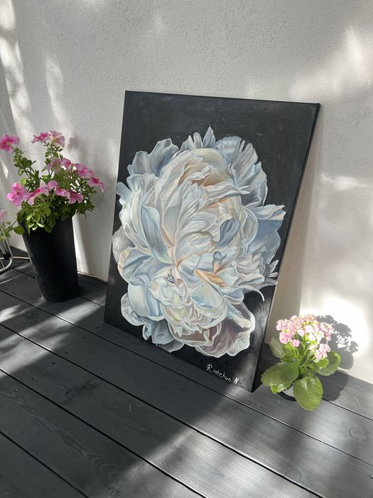 Obraz olejny na płótnie  Lodowa piwonia 80*60