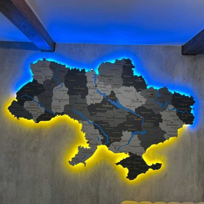 Дерев'яна мапа України з річками та підсвіткою карта Украины с дерева