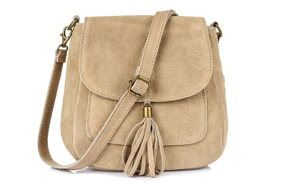 Beżowa Skórzana Damska Zamszowa Listonoszka Z klapą X40 torebka nowa