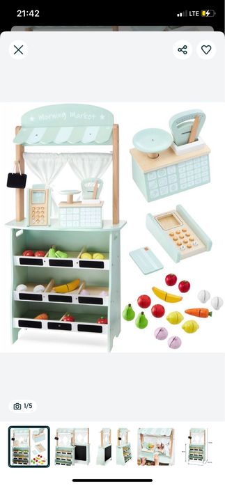 Duży, drewniany sklep - stragan zabawka drewniana dla dzieci