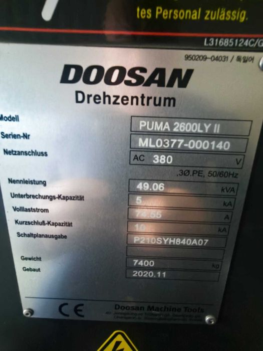 Tokarka CNC Doosan Puma 2600LY 0 motogodzin