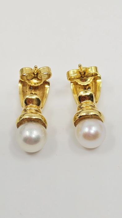 Złote kolczyki wtykane próba 585 14k z Perłą I diamentami  certyfikat