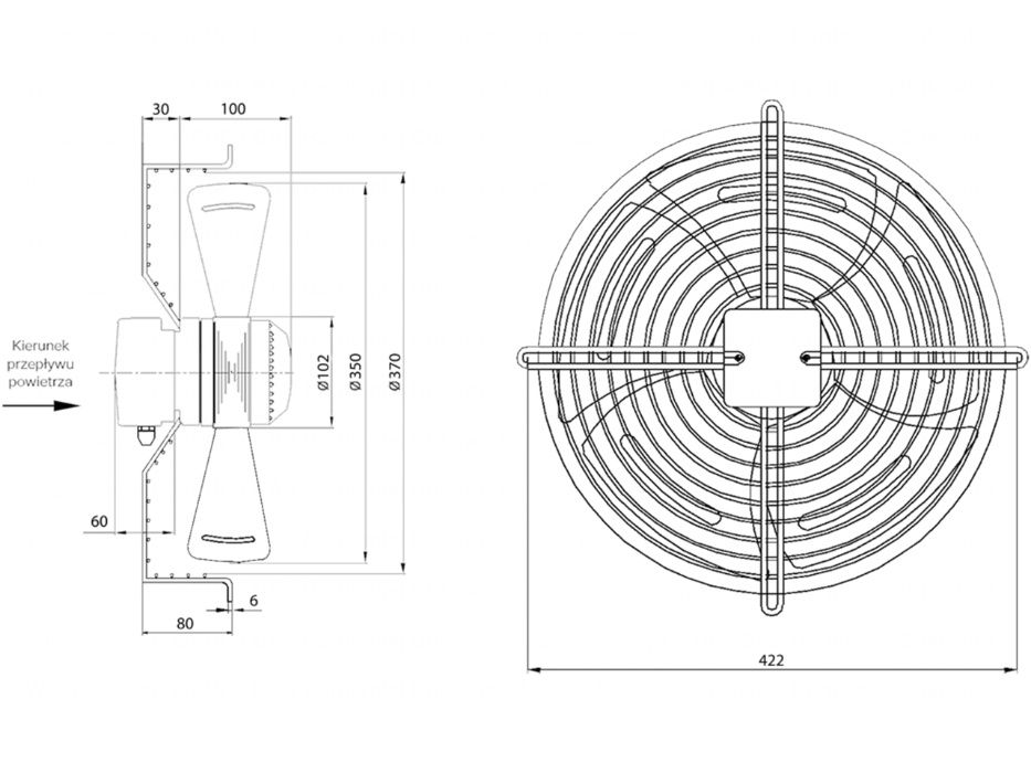 Wentylator osiowy, nadmuchowy z siatką 350mm, 2500 m3/h FST350