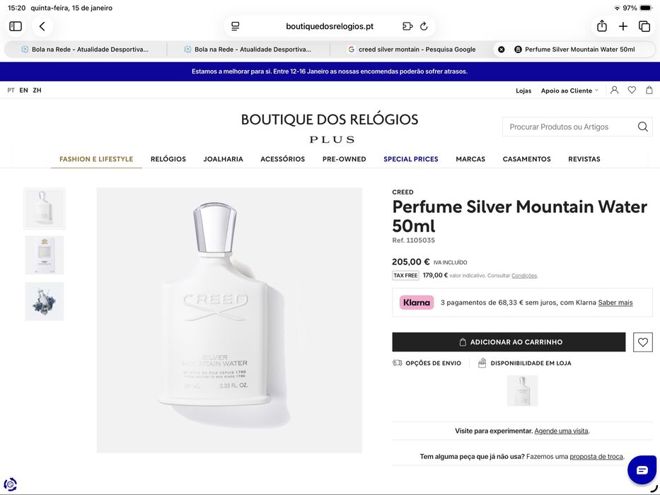 Perfume Creed Silver Montain Water - preço 24h