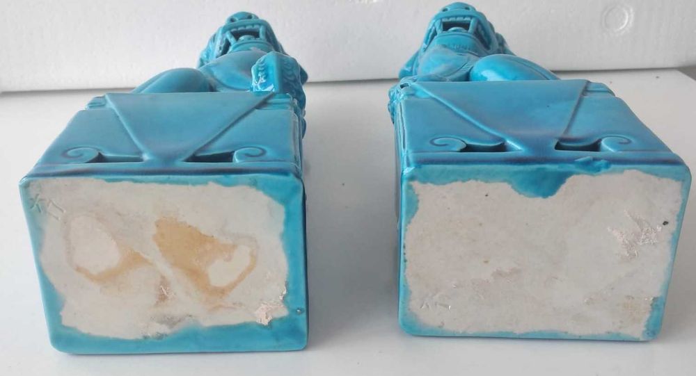 Par de cães de Foo em porcelana da China Azul Turquesa