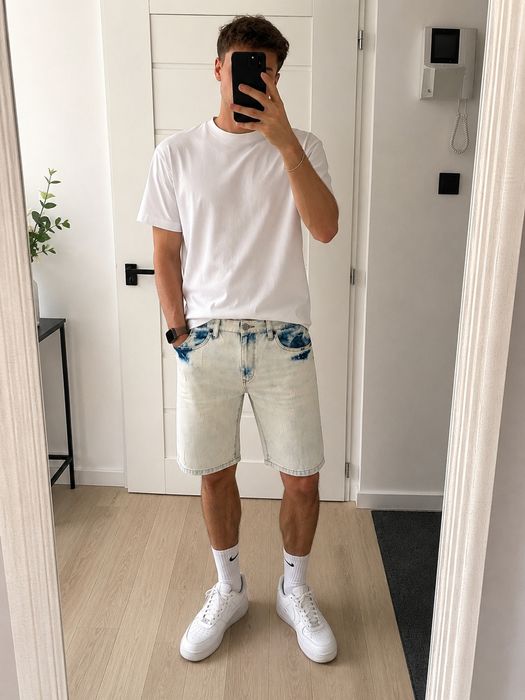 Szorty jeansowe męskie L/M jasny jeans marmurek vintage casual streetwear