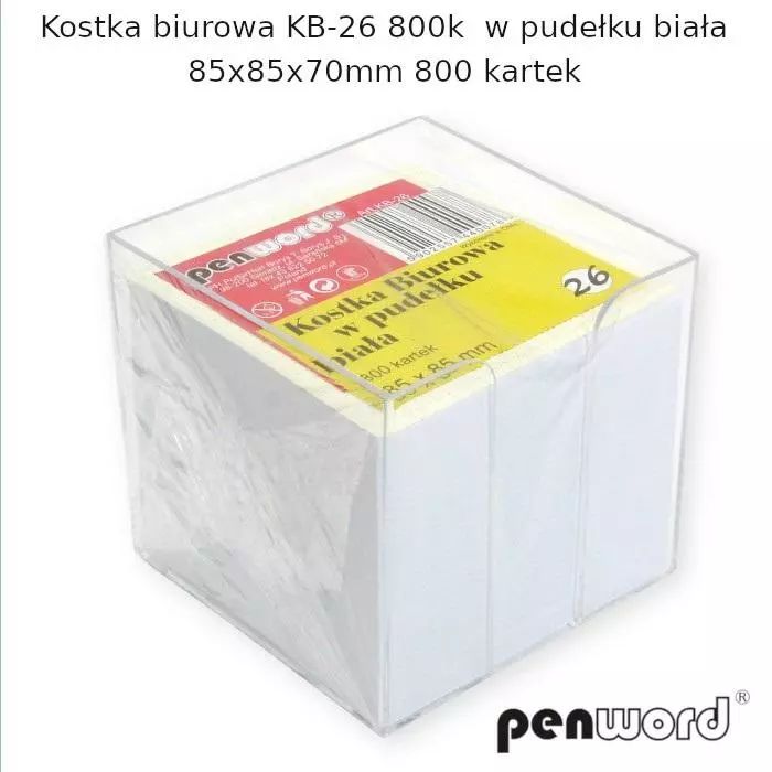 Kostka biurowa w pudełku biała 85x85x70mm 800K. Penword. Nowy Produkt