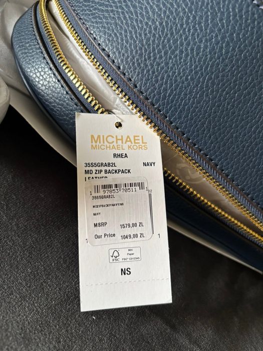 Plecak skórzany Michael Kors Rhea medium granatowy zlote logo