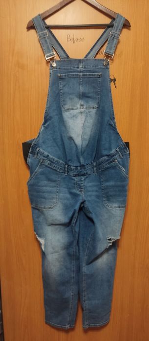 Ogrodniczki ciążowe spodnie jeansowe jeansy acid wash Bonprix Mama