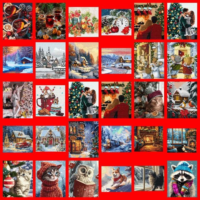 Картины по номерам Новогодние, зима, осень, пейзажи