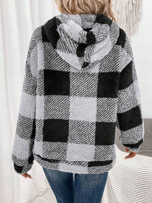 Bluza Teddy Bear Pullover W Kratkę Kangurek Szara Casual Shein Xl 42