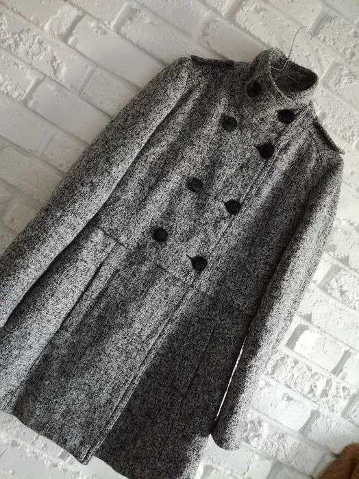 Stradivarius 36 38 wiosenny płaszcz dwurzędowy wełna wiskoza