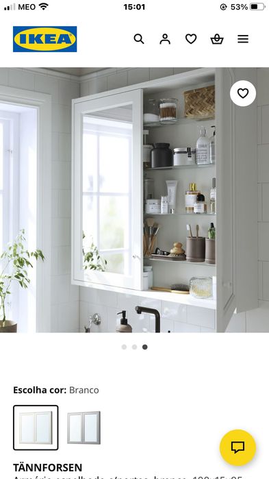 TÄNNFORSEN
Armário Ikea espelhado c/portas, branco, 100x15x95 Novo