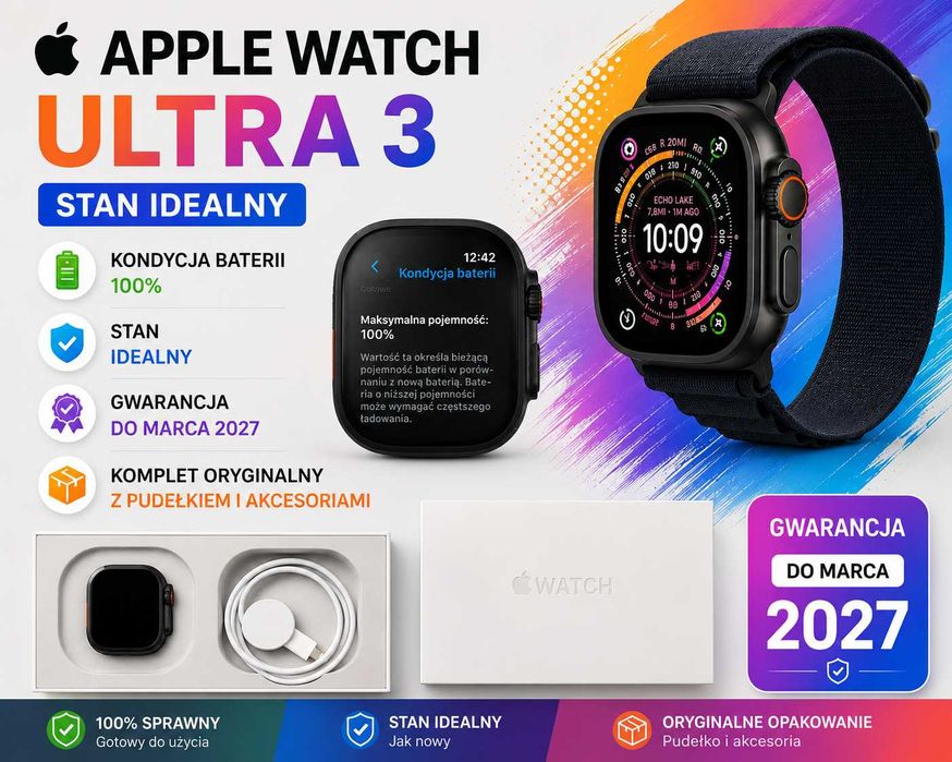 Apple Watch Ultra 3 | Stan Idealny jak NOWY | Gwarancja do 03.2027 | Bateria 100%