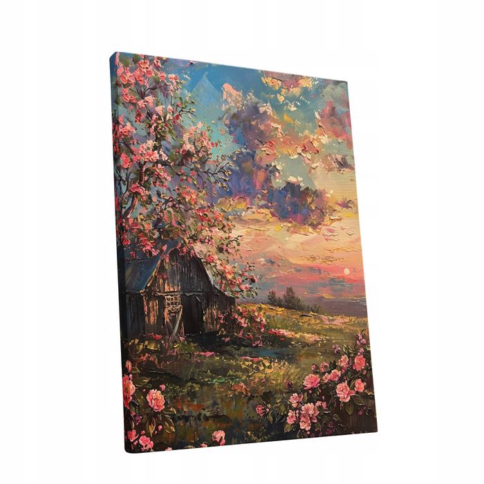 Obraz na płótnie Zachód Słońca nad Kwiatami 60x80 cm