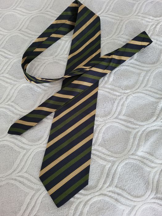 Jedwabny krawat granat, zielony, złoty