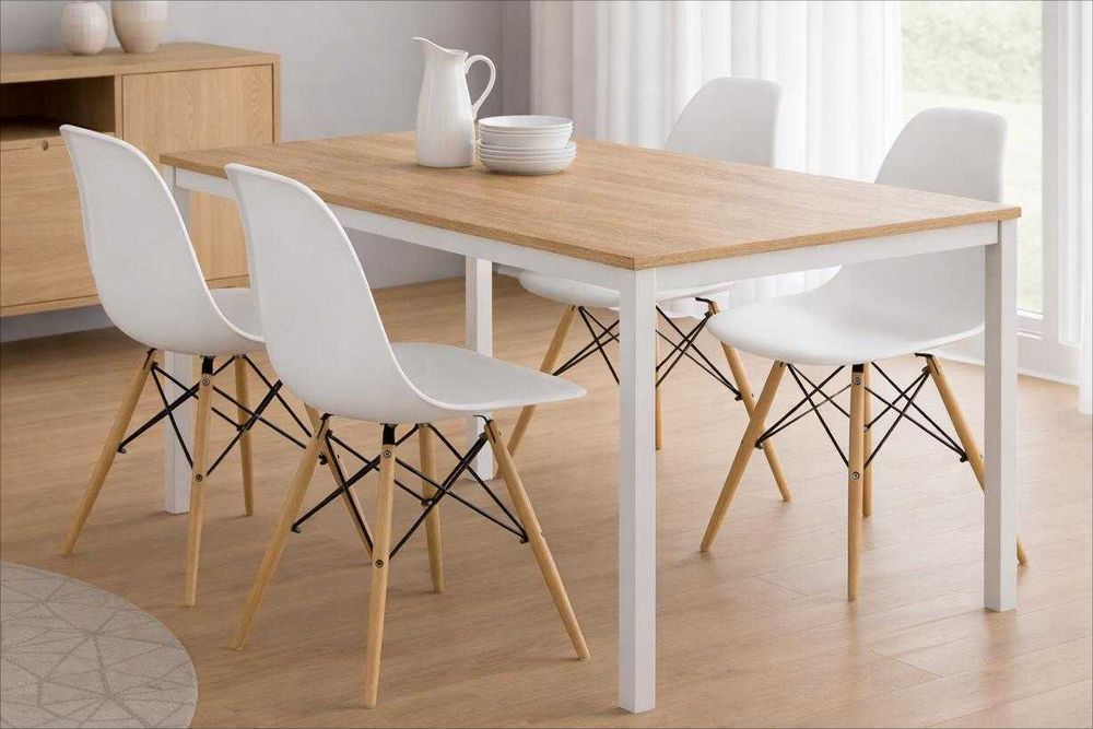 NOWY Stół z Krzesłami do Kuchni Salonu Jadalni Drewniany Biały Loft Metalowy Stół i Krzesła Skandynawskie Nowoczesny 120x60 Okazja Faktura Gwarancja!