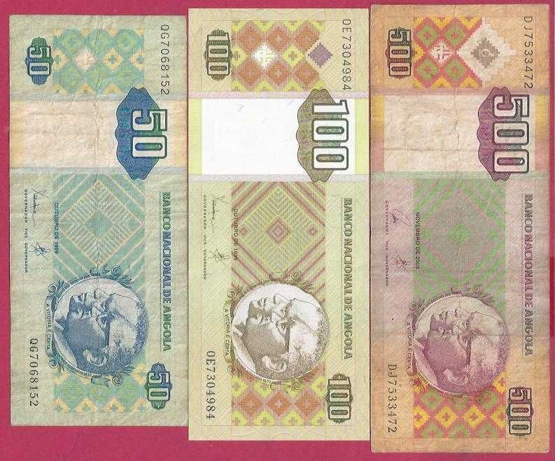 NOTAS ANGOLA 3  TRES VALORES EM  KUANZAS