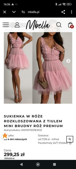Sukienka w róże z tiulem, różowa MBella premium