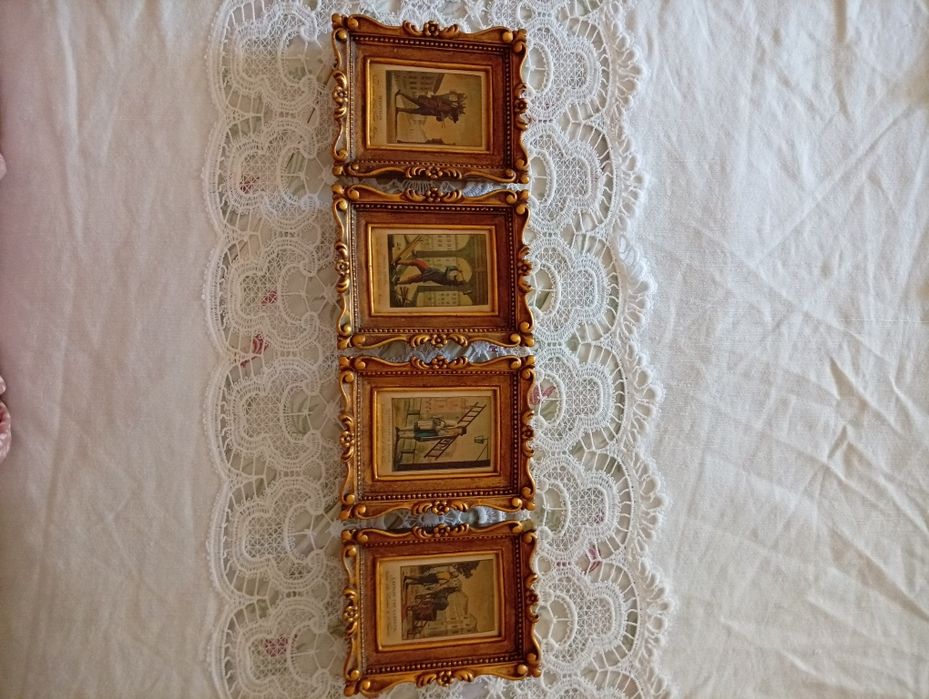 Coleção vintage,com molduras a imitar talha dourada, seda pintada