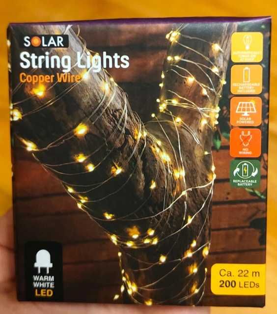 Girlanda solarna miedziana 22 metry 200 lampek LED – ogród / taras
