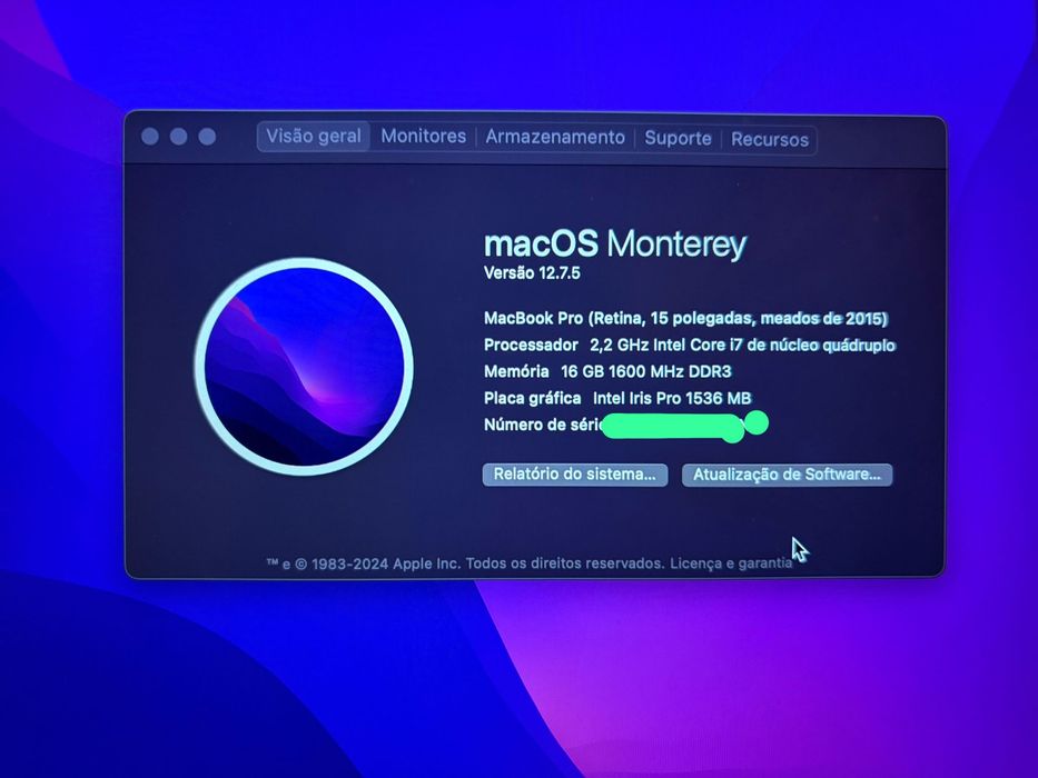 Macbook Pro 15” i7 16GB 250GB