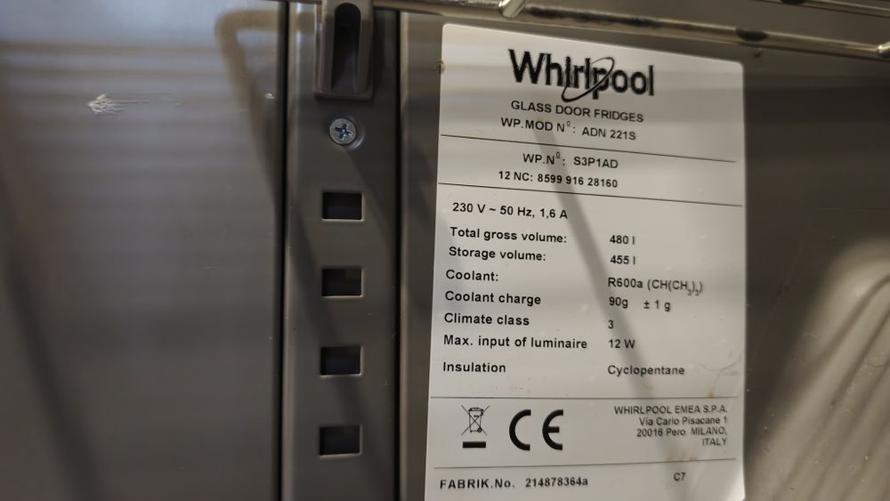 Whirlpool ADN221/1S witryna chłodnicza lodówka z oświetleniem wewnątrz