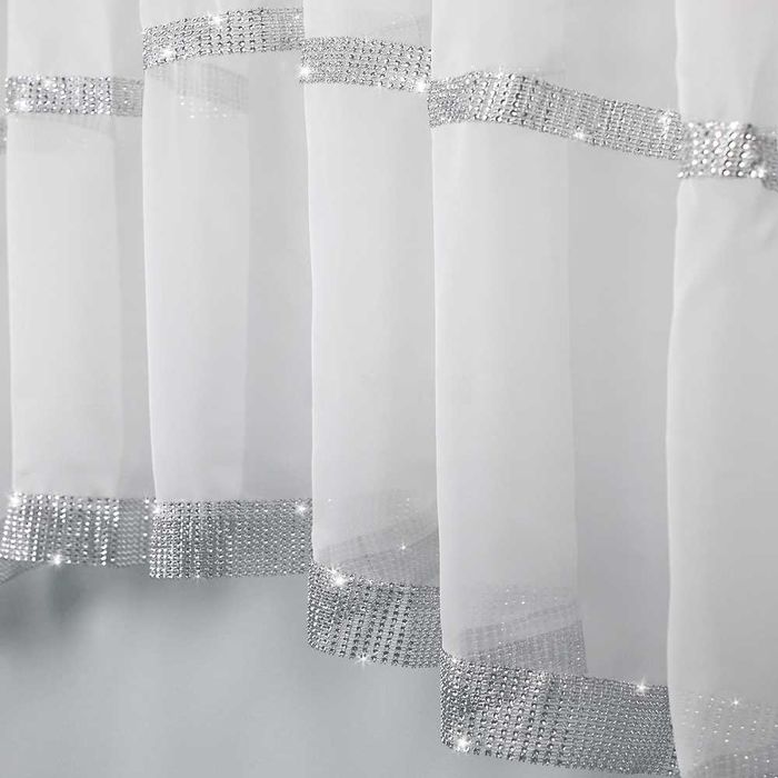 Firana biała w łuk z cyrkoniami 150x400 cm
