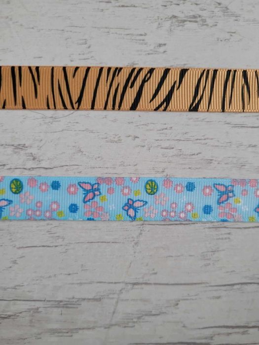 Wstążka rypsowa 16 mm. Motylki i kwiatki 3 metry. Tygrys 4 metry.