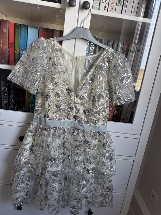 self-portrait champagne sequinned tiered mini dress