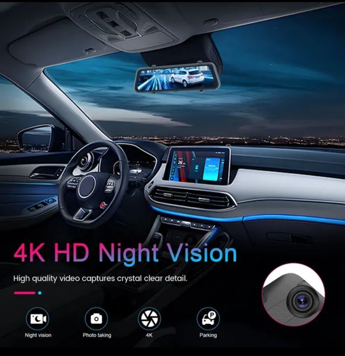 Espelho retrovisor 9,66 polegadas DashCam com 2 Câmaras 4K HD DVR NOVO