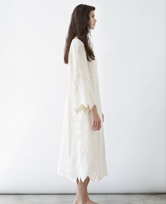 Бежева льняна сукня з вишивкою etnodim