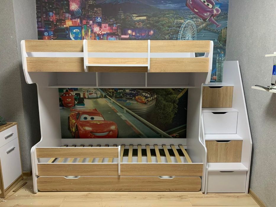 Двоповерхове ліжко "Домінік". Двухъярусная кровать с ящиками, лестница