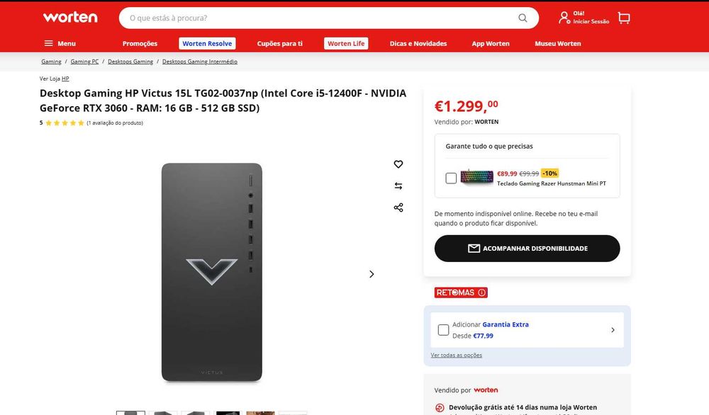 PC Gaming HP Victus i5-12400F | RTX 3060 | 16GB RAM SSD NVMe + HDD 1TB