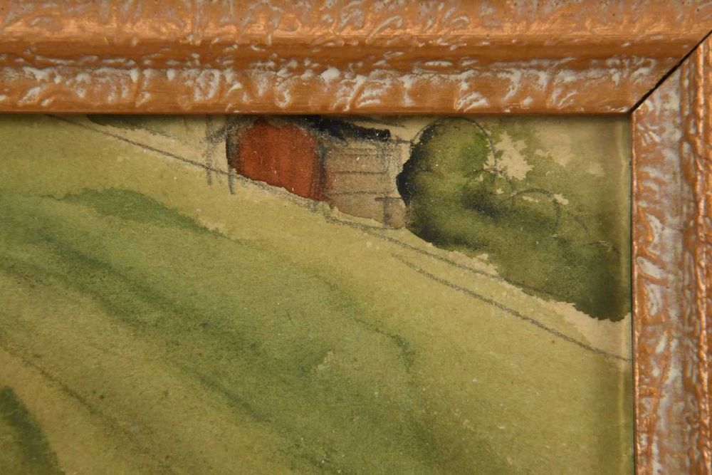 Akwarela Dom w Alpach R Brosi 1946 w zloconej ramie 24x31