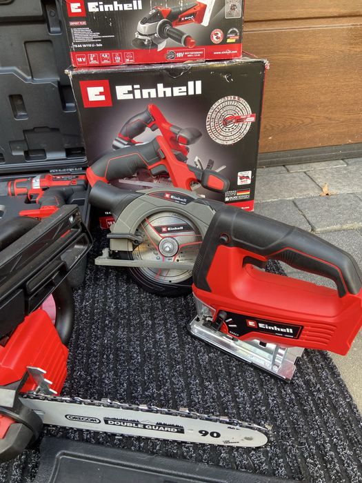 Zestaw elektronarzedzi einhell aku 2,5ah 3ah szlifierka piła nożyce
