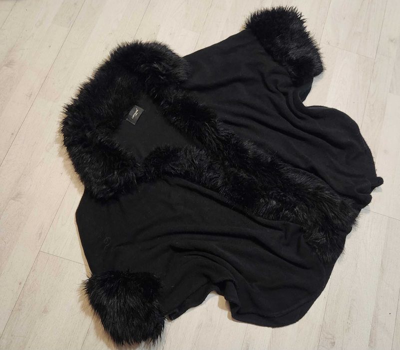 sweter ponczo swetr żakiet bolerko futro XL 1726