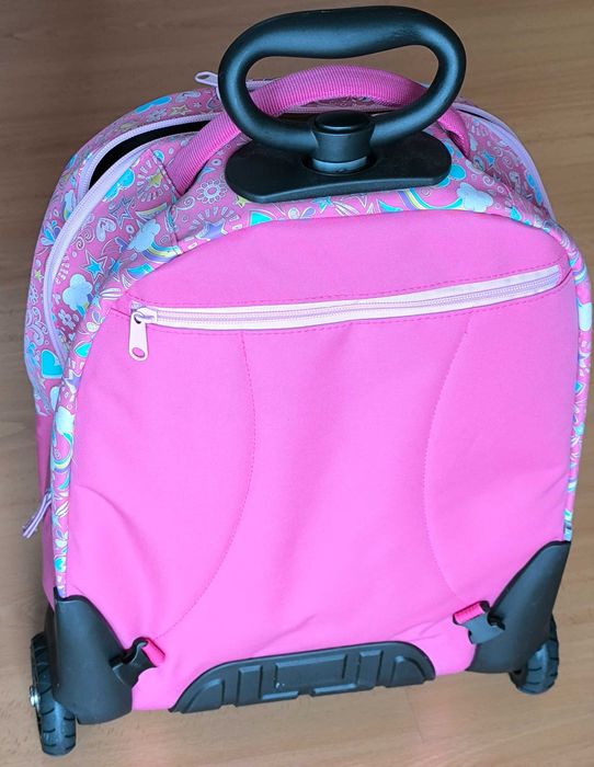 Mochila Trolley de criança/menina com rodas, alças e pega regulável