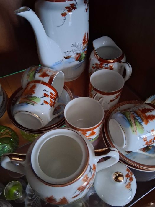 Meio serviço de café de porcelana japonesa antigo estilo Kutani