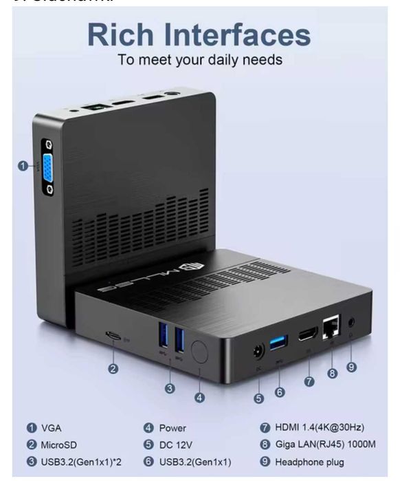 Mini PC serwer Alexa Home Assistant MLLSE M2 6/128GB N4000 pobór 6W
