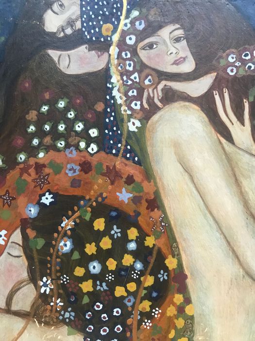 Klimt w miniaturze malowany jak ikona na drewnie