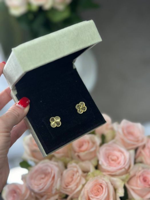 Сережки Van Cleef кульчикі пусети повний комплект бутика