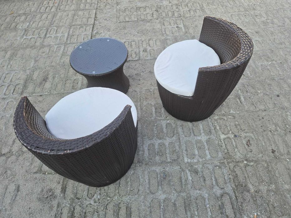 Zestaw ogrodowy  rattanu balkon rattanowy stół składany 2 fotele kokon