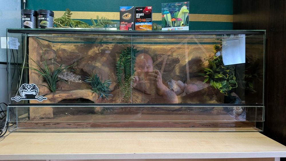 Terrarium 100x40x40 cm z tłem strukturalnym i jaskinią + glina i akcesoria