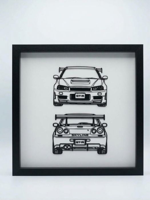 NISSAN SKYLINE GT-R R34 – Przestrzenny Obraz 3D w Ramie Shadowbox
